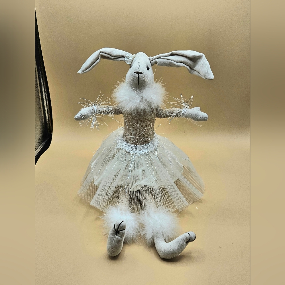 Stuffed Shelf Sitter 9"H Ballerina Bunny With Long Legs, Beige